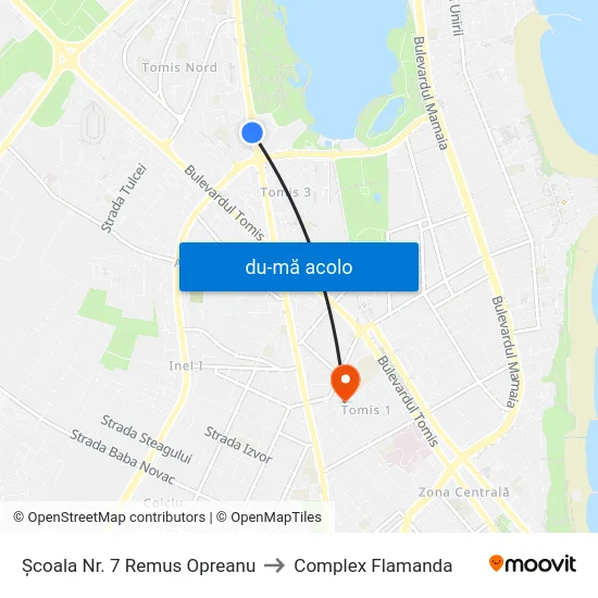 Harta de Școala Nr. 7 Remus Opreanu către Complex Flamanda