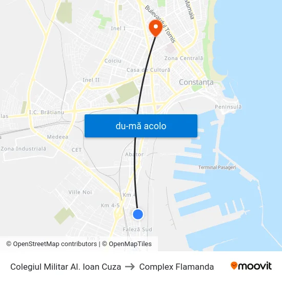Harta de Colegiul Militar Al. Ioan Cuza către Complex Flamanda
