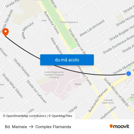 Harta de Bd. Mamaia către Complex Flamanda