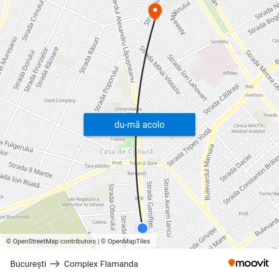 Harta de București către Complex Flamanda