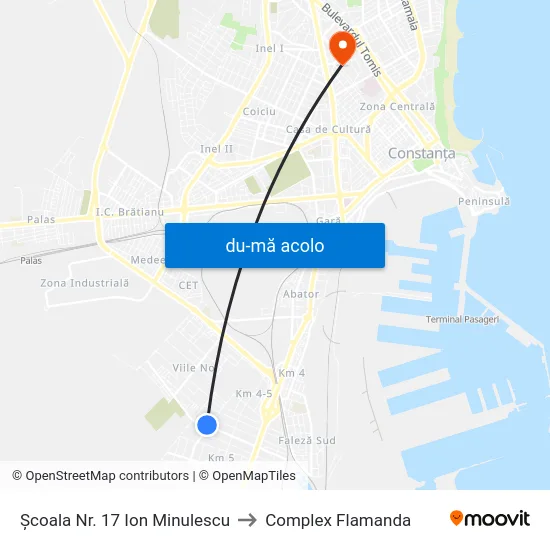 Harta de Școala Nr. 17 Ion Minulescu către Complex Flamanda