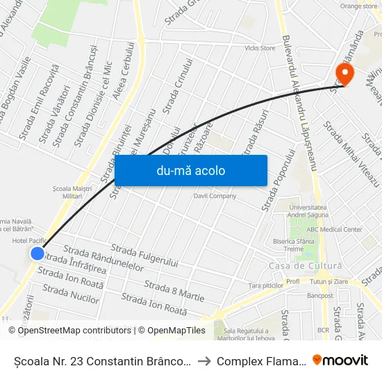 Harta de Școala Nr. 23 Constantin Brâncoveanu către Complex Flamanda