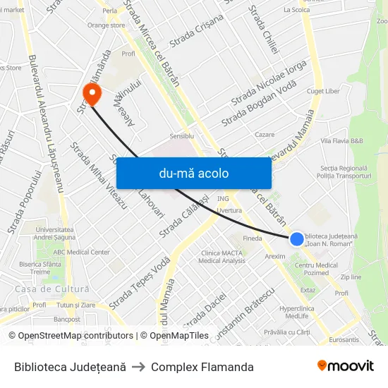 Harta de Biblioteca Județeană către Complex Flamanda