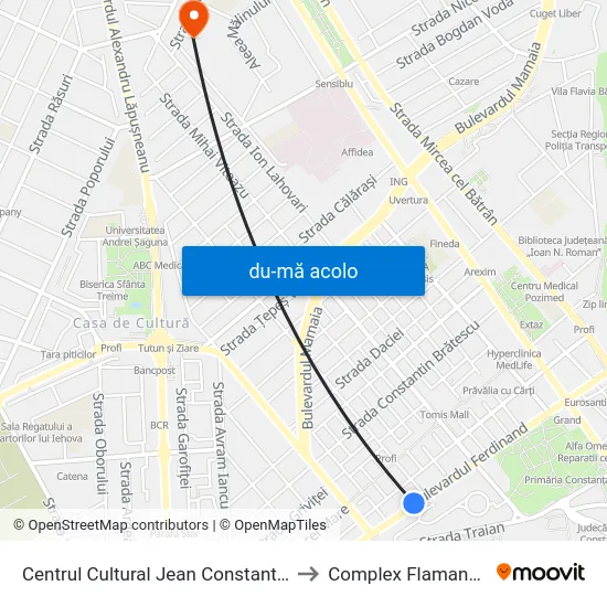 Harta de Centrul Cultural Jean Constantin către Complex Flamanda