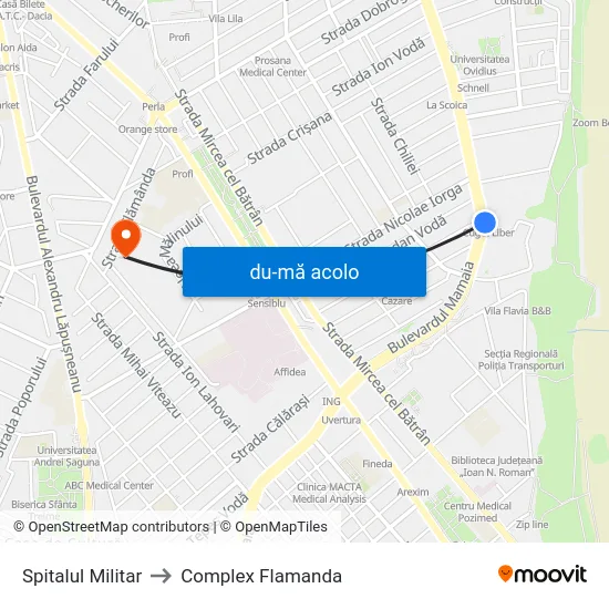 Harta de Spitalul Militar către Complex Flamanda