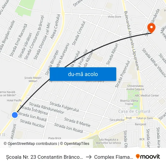 Harta de Școala Nr. 23 Constantin Brâncoveanu către Complex Flamanda