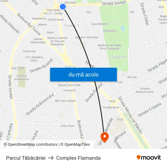 Harta de Parcul Tăbăcăriei către Complex Flamanda