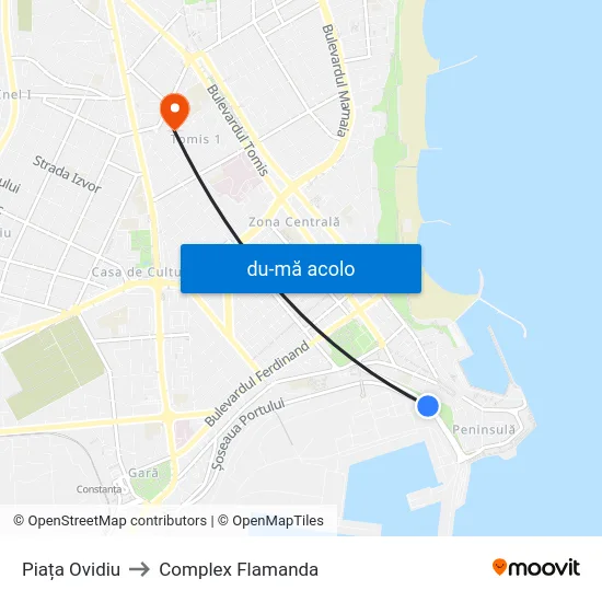 Harta de Piața Ovidiu către Complex Flamanda