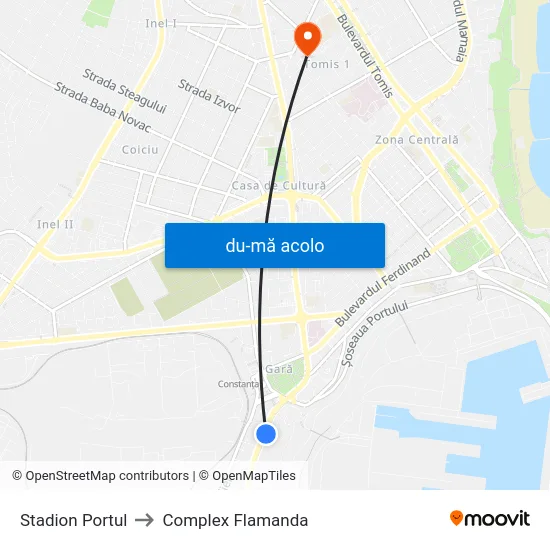Harta de Stadion Portul către Complex Flamanda