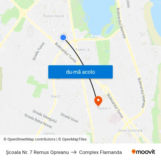 Harta de Școala Nr. 7 Remus Opreanu către Complex Flamanda