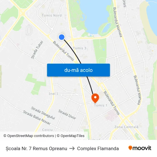 Harta de Școala Nr. 7 Remus Opreanu către Complex Flamanda