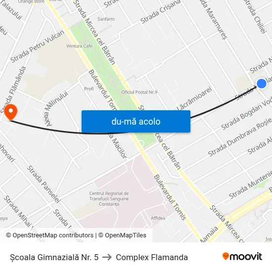 Harta de Școala Gimnazială Nr. 5 către Complex Flamanda