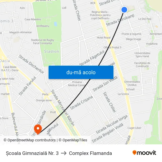Harta de Şcoala Gimnazială Nr. 3 către Complex Flamanda