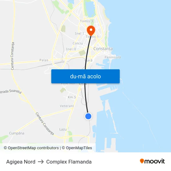 Harta de Agigea Nord către Complex Flamanda