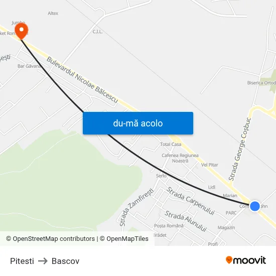 Harta de Pitesti către Bascov