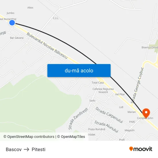 Harta de Bascov către Pitesti