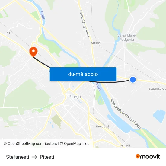 Harta de Stefanesti către Pitesti