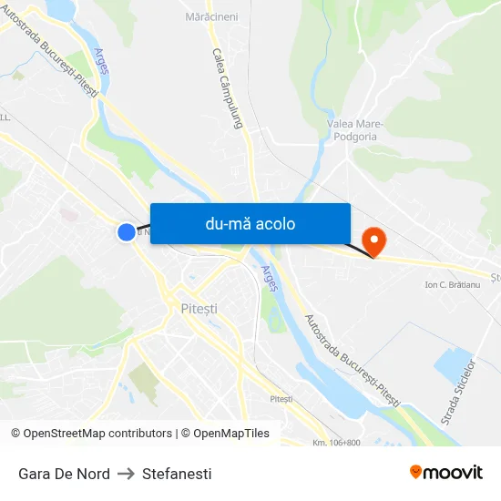 Harta de Gara De Nord către Stefanesti
