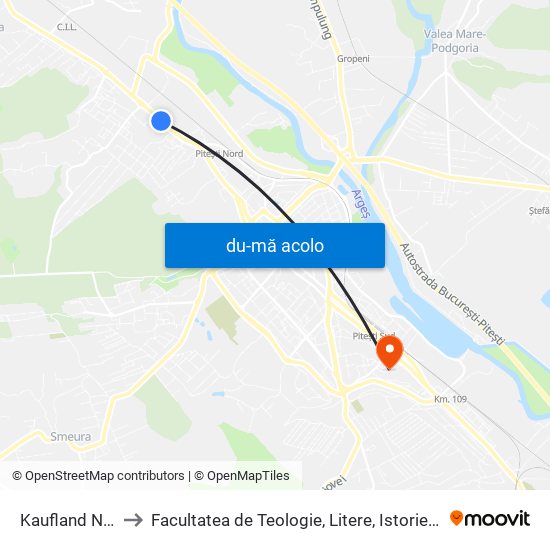 Harta de Kaufland Nord către Facultatea de Teologie, Litere, Istorie și Arte