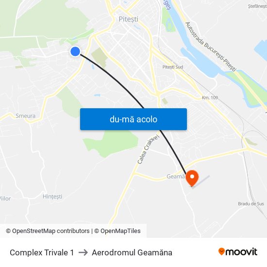 Harta de Complex Trivale 1 către Aerodromul Geamăna