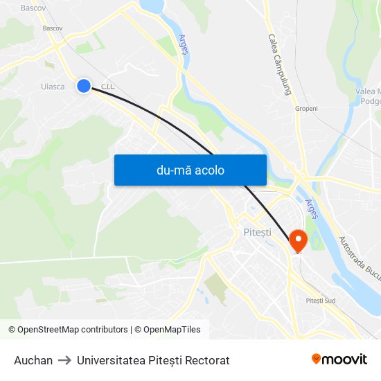 Harta de Auchan către Universitatea Pitești Rectorat