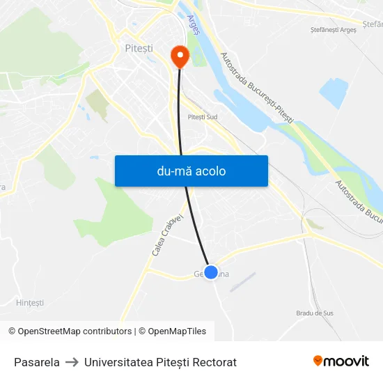 Harta de Pasarela către Universitatea Pitești Rectorat