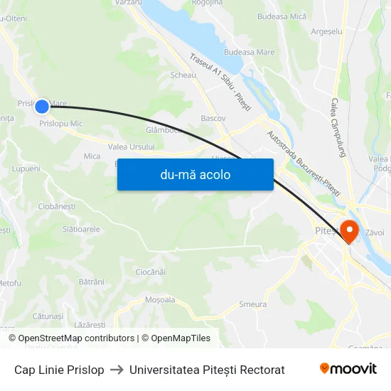 Harta de Cap Linie Prislop către Universitatea Pitești Rectorat