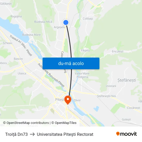 Harta de Troiță Dn73 către Universitatea Pitești Rectorat