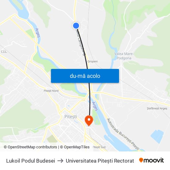 Harta de Lukoil Podul Budesei către Universitatea Pitești Rectorat