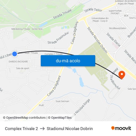 Harta de Complex Trivale 2 către Stadionul Nicolae Dobrin