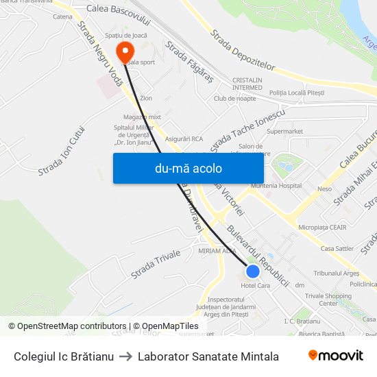 Harta de Colegiul Ic Brătianu către Laborator Sanatate Mintala