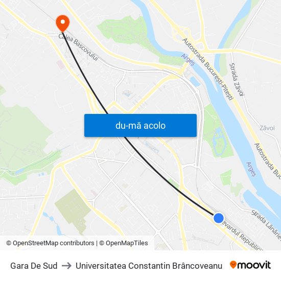 Harta de Gara De Sud către Universitatea Constantin Brâncoveanu