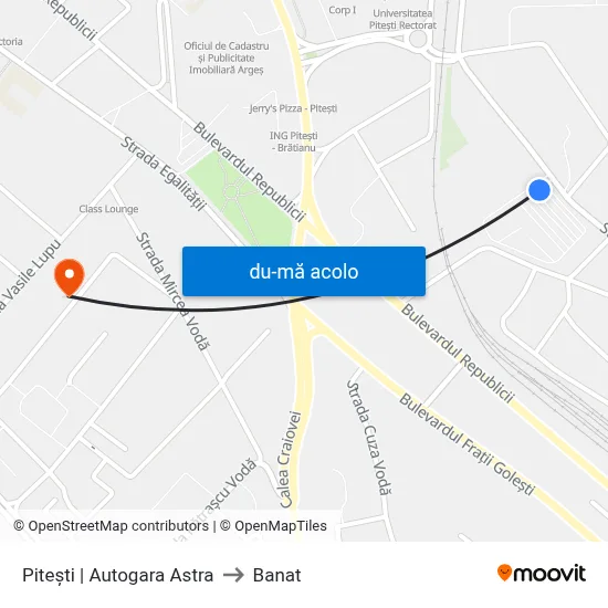Harta de Pitești | Autogara Astra către Banat