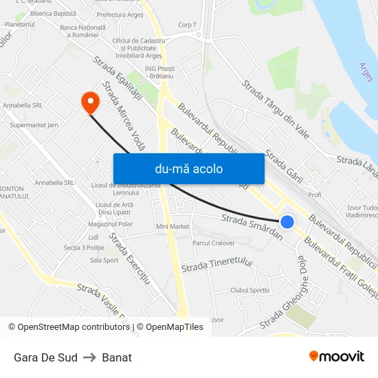 Harta de Gara De Sud către Banat