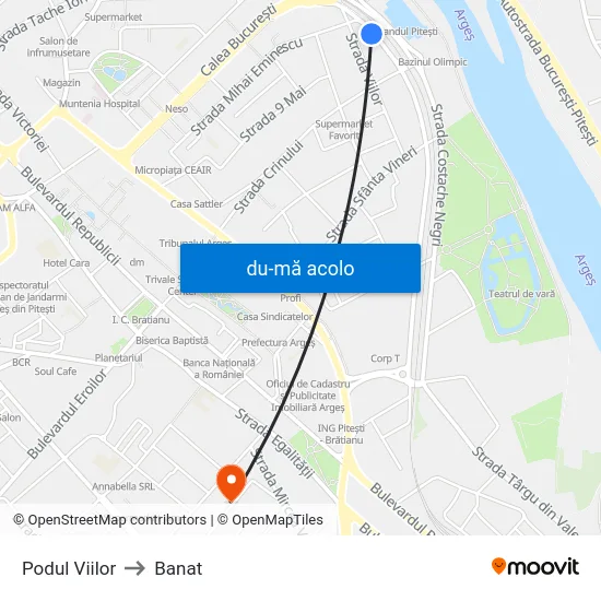 Harta de Podul Viilor către Banat