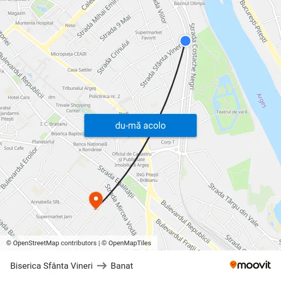 Harta de Biserica Sfânta Vineri către Banat