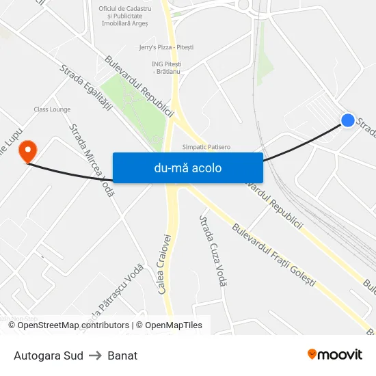 Harta de Autogara Sud către Banat