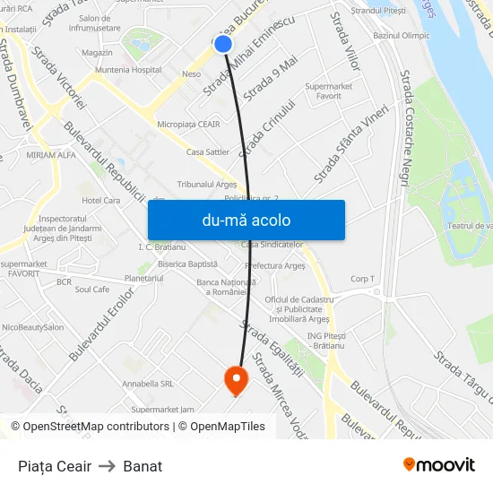 Harta de Piața Ceair către Banat