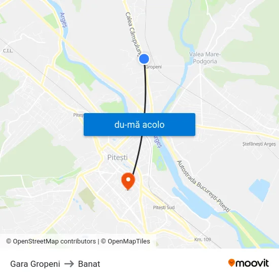 Harta de Gara Gropeni către Banat