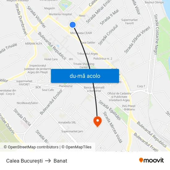 Harta de Calea București către Banat