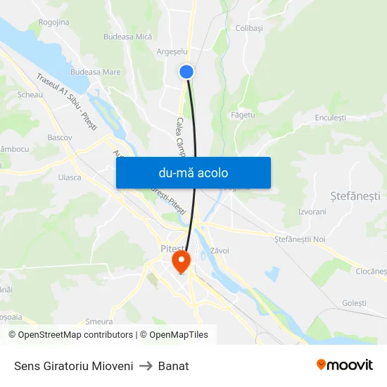 Harta de Sens Giratoriu Mioveni către Banat