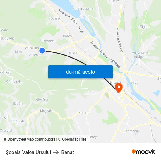 Harta de Școala Valea Ursului către Banat