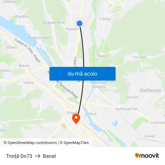 Harta de Troiță Dn73 către Banat