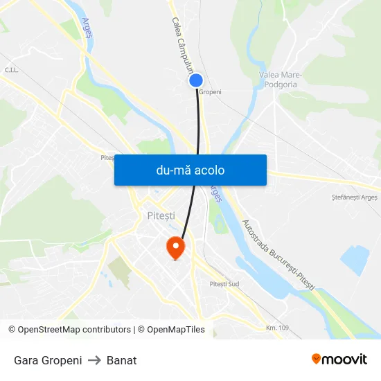 Harta de Gara Gropeni către Banat