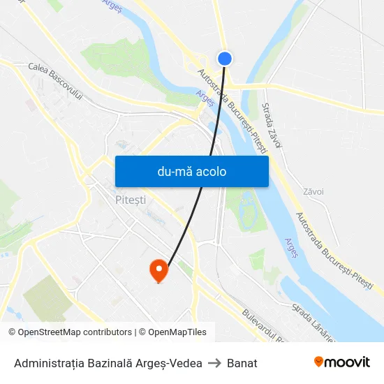 Harta de Administrația Bazinală Argeș-Vedea către Banat