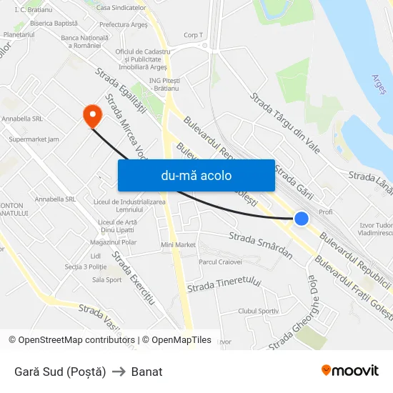 Harta de Gară Sud (Poștă) către Banat