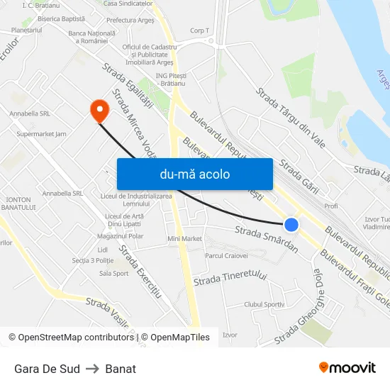 Harta de Gara De Sud către Banat