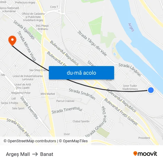 Harta de Argeș Mall către Banat