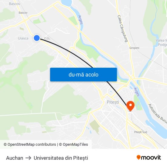 Harta de Auchan către Universitatea din Pitești