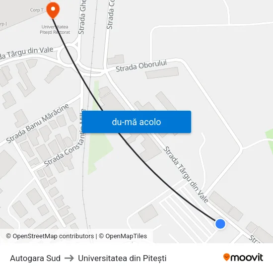 Harta de Autogara Sud către Universitatea din Pitești